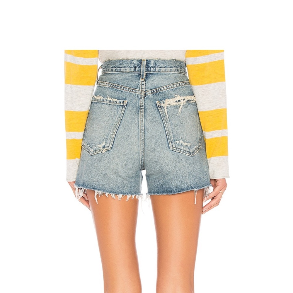 Agolde Light Wash High-Rise Distressed Denim Shorts - Picture 3 of 7